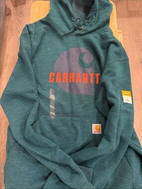 Carhartt Teal Green Logo Pullover Crewneck Hoodie